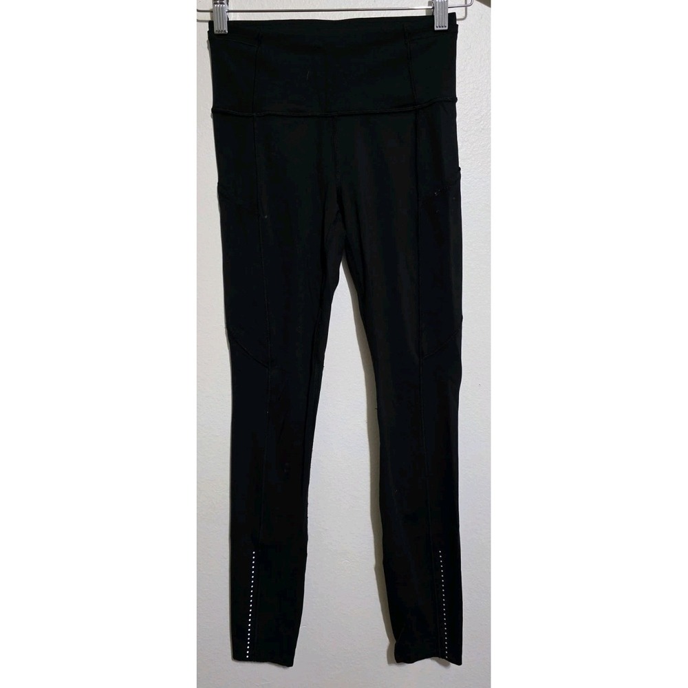 Lululemon 'Fast Free' Crop II *Nulux 19" Women 4 Pockets Gym Black Yoga EUC‎